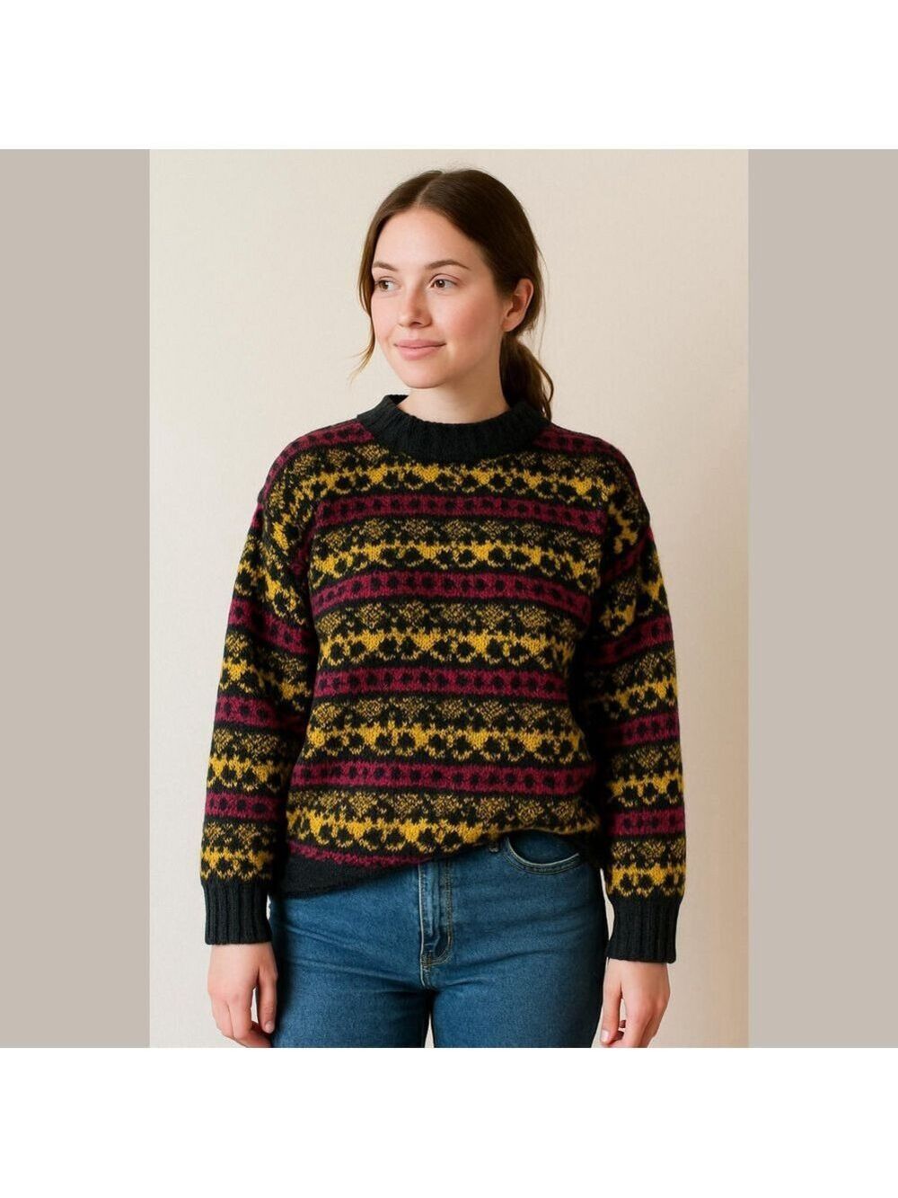 Vintage Fair Isle Knit pullover Sweater 80s 90s cottagecore grandma grandpa